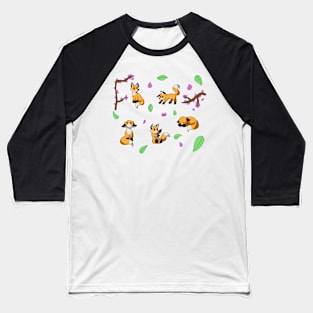 Chibi Fox and Cherry Blossom Baseball T-Shirt